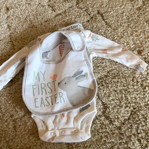 Carter's White and Gray Easter Bodysuit and Bib Set